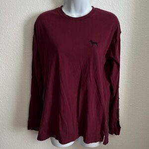 PINK Victoria's Secret Long Cut Out Sleeve Top Oversized Burgundy Size Small